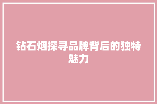 钻石烟探寻品牌背后的独特魅力
