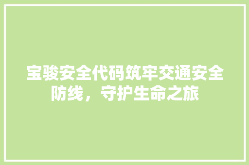 宝骏安全代码筑牢交通安全防线，守护生命之旅