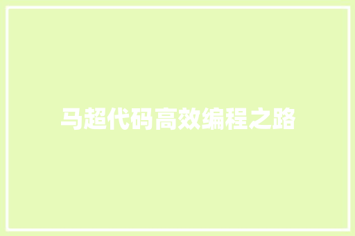 马超代码高效编程之路
