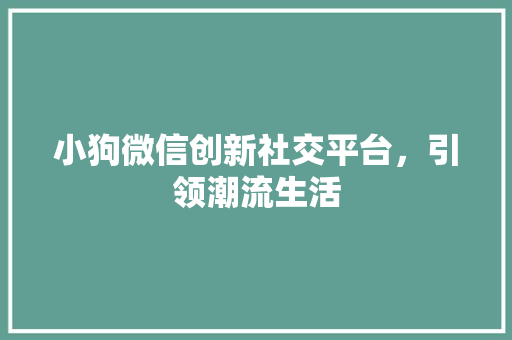小狗微信创新社交平台，引领潮流生活