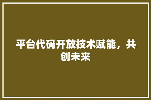 平台代码开放技术赋能，共创未来  第1张