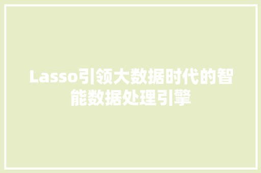 Lasso引领大数据时代的智能数据处理引擎