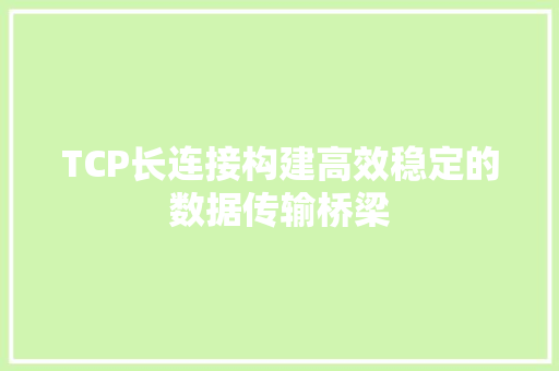 TCP长连接构建高效稳定的数据传输桥梁