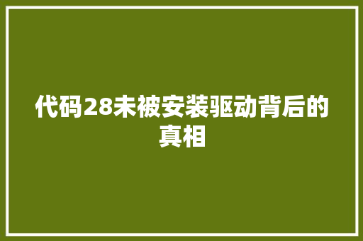 代码28未被安装驱动背后的真相