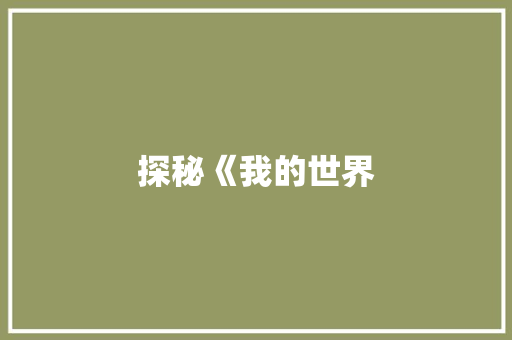探秘《我的世界