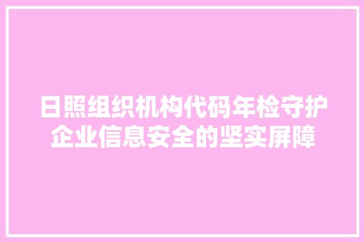 日照组织机构代码年检守护企业信息安全的坚实屏障