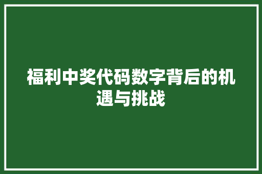 福利中奖代码数字背后的机遇与挑战