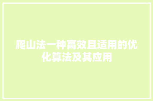 爬山法一种高效且适用的优化算法及其应用