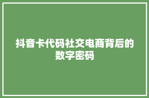 抖音卡代码社交电商背后的数字密码