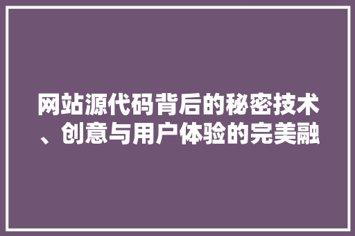网站源代码背后的秘密技术、创意与用户体验的完美融合