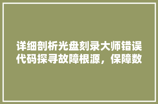 详细剖析光盘刻录大师错误代码探寻故障根源，保障数据安全