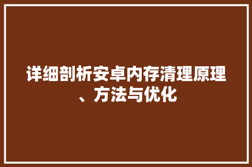 详细剖析安卓内存清理原理、方法与优化