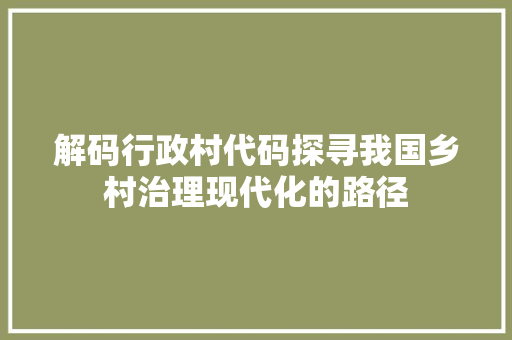 解码行政村代码探寻我国乡村治理现代化的路径