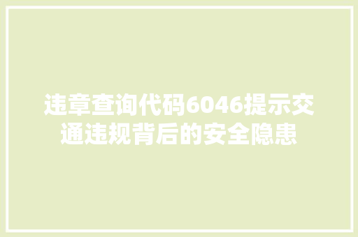 违章查询代码6046提示交通违规背后的安全隐患