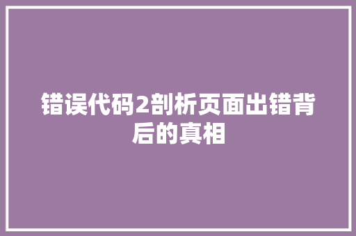错误代码2剖析页面出错背后的真相