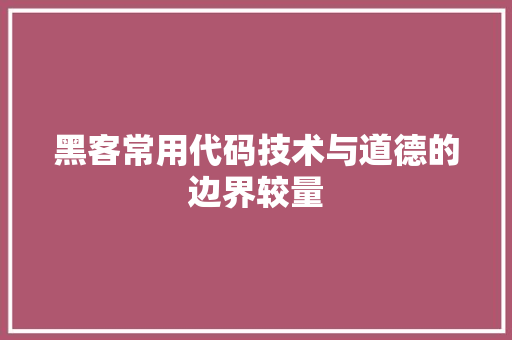 黑客常用代码技术与道德的边界较量