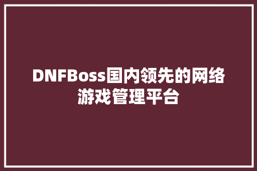 DNFBoss国内领先的网络游戏管理平台