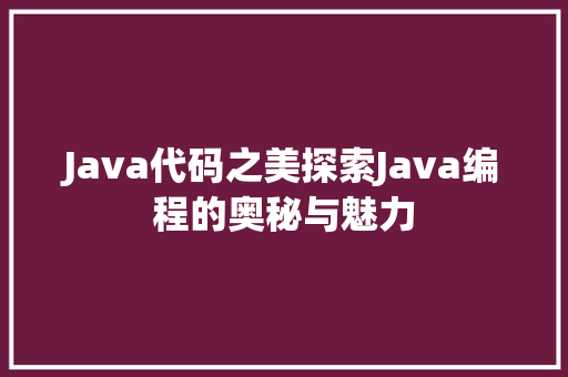 Java代码之美探索Java编程的奥秘与魅力