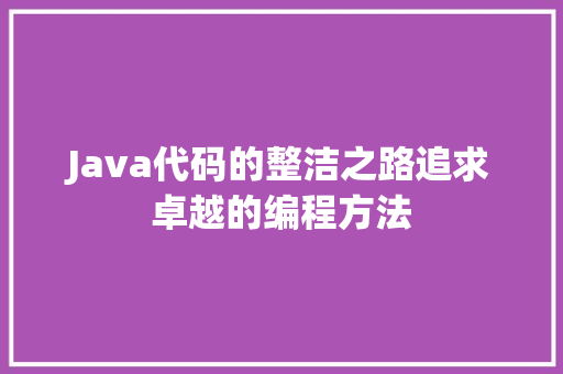 Java代码的整洁之路追求卓越的编程方法