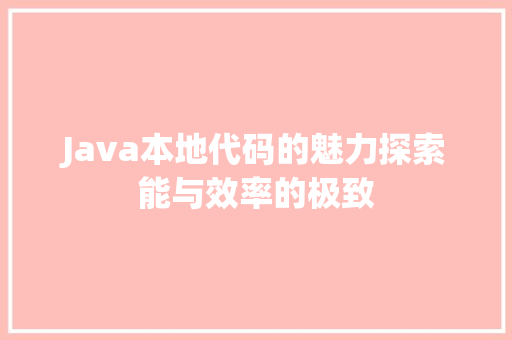 Java本地代码的魅力探索能与效率的极致