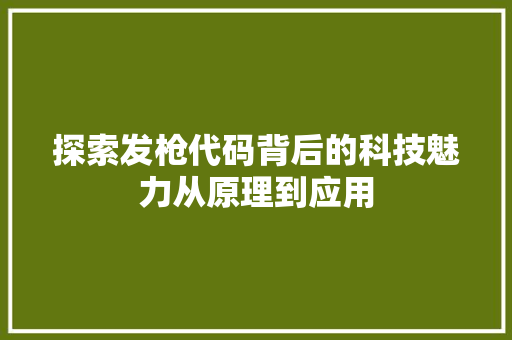 探索发枪代码背后的科技魅力从原理到应用