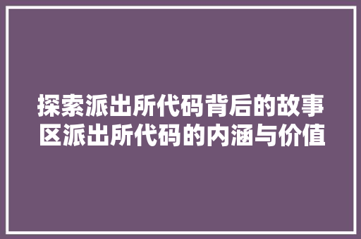 探索派出所代码背后的故事区派出所代码的内涵与价值
