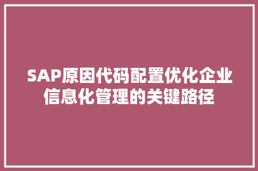 SAP原因代码配置优化企业信息化管理的关键路径
