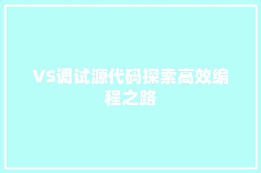VS调试源代码探索高效编程之路
