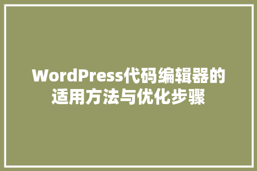 WordPress代码编辑器的适用方法与优化步骤