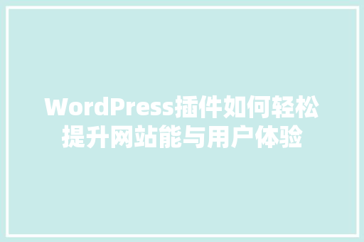 WordPress插件如何轻松提升网站能与用户体验