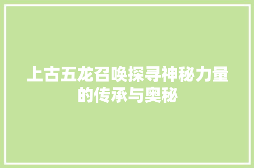 上古五龙召唤探寻神秘力量的传承与奥秘