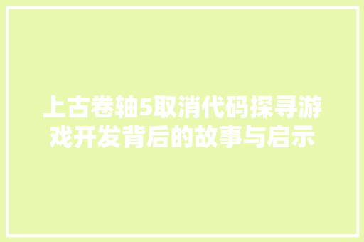 上古卷轴5取消代码探寻游戏开发背后的故事与启示  第1张