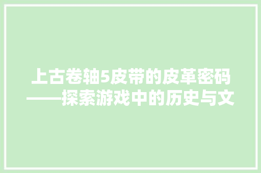 上古卷轴5皮带的皮革密码——探索游戏中的历史与文化底蕴  第1张