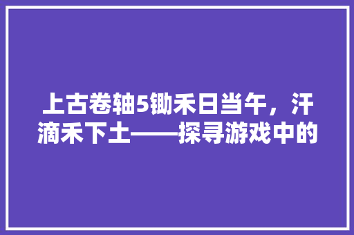 上古卷轴5锄禾日当午，汗滴禾下土——探寻游戏中的农耕文明