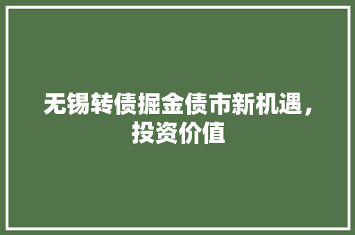 无锡转债掘金债市新机遇，投资价值