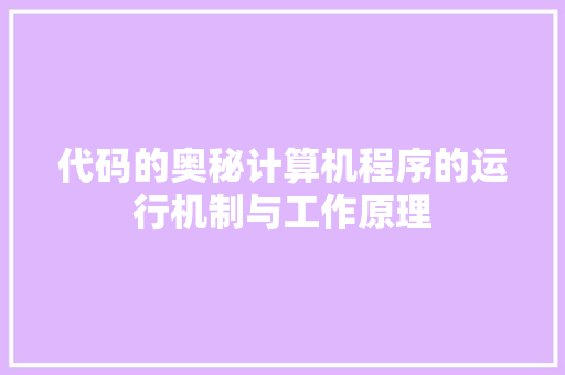 代码的奥秘计算机程序的运行机制与工作原理