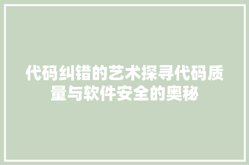 代码纠错的艺术探寻代码质量与软件安全的奥秘