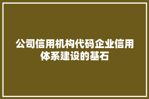 公司信用机构代码企业信用体系建设的基石