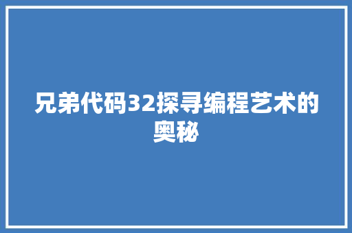 兄弟代码32探寻编程艺术的奥秘