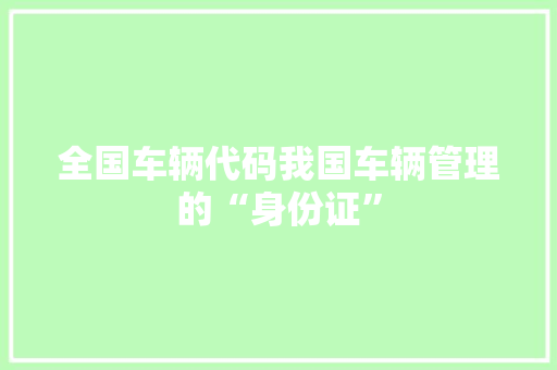 全国车辆代码我国车辆管理的“身份证”