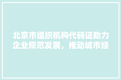 北京市组织机构代码证助力企业规范发展，推动城市经济繁荣