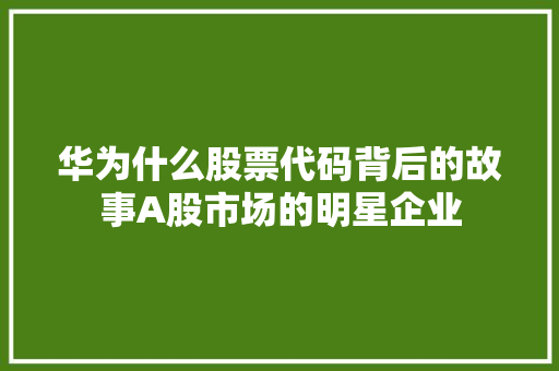 华为什么股票代码背后的故事A股市场的明星企业
