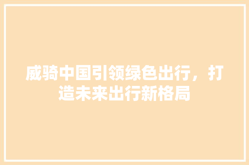 威骑中国引领绿色出行，打造未来出行新格局