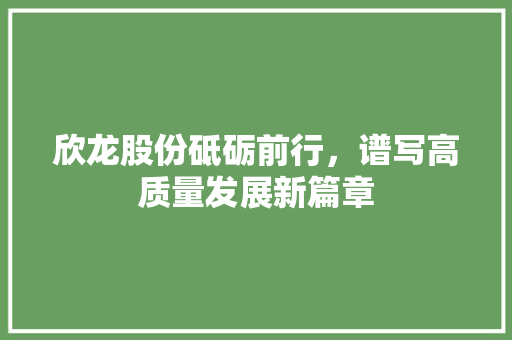 欣龙股份砥砺前行，谱写高质量发展新篇章