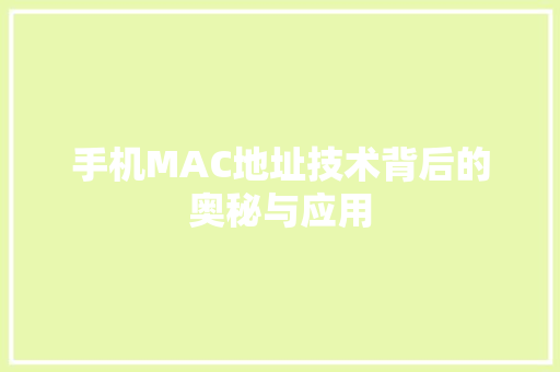 手机MAC地址技术背后的奥秘与应用