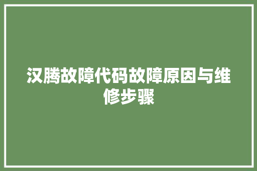 汉腾故障代码故障原因与维修步骤
