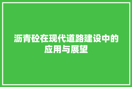 沥青砼在现代道路建设中的应用与展望