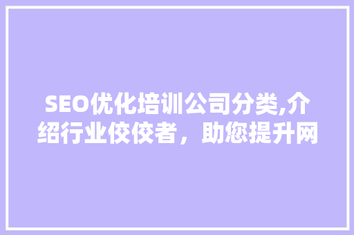 SEO优化培训公司分类,介绍行业佼佼者，助您提升网络营销竞争力