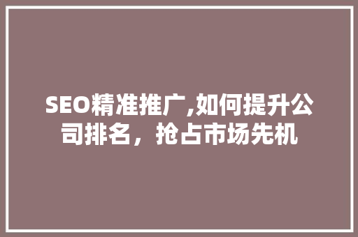 SEO精准推广,如何提升公司排名，抢占市场先机
